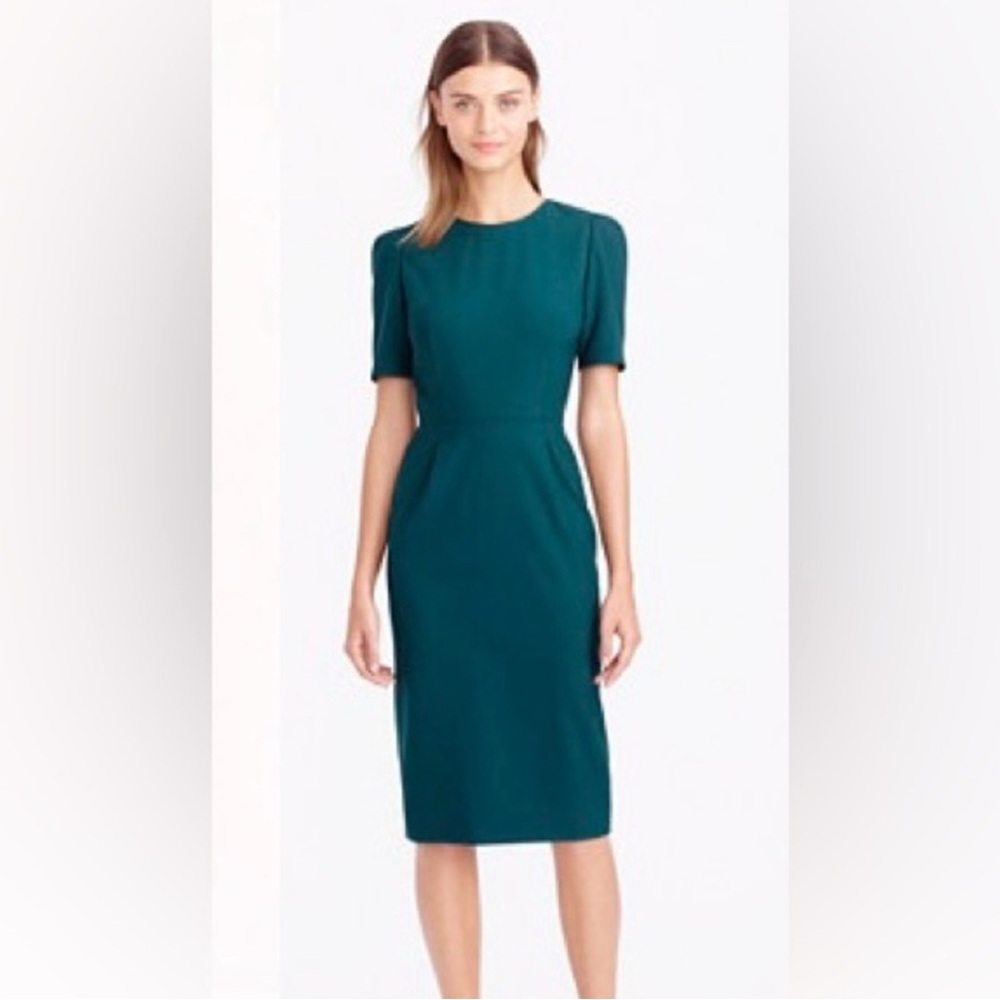 J. Crew Blue Sheath Dress Puff Sleeve Crew Neck